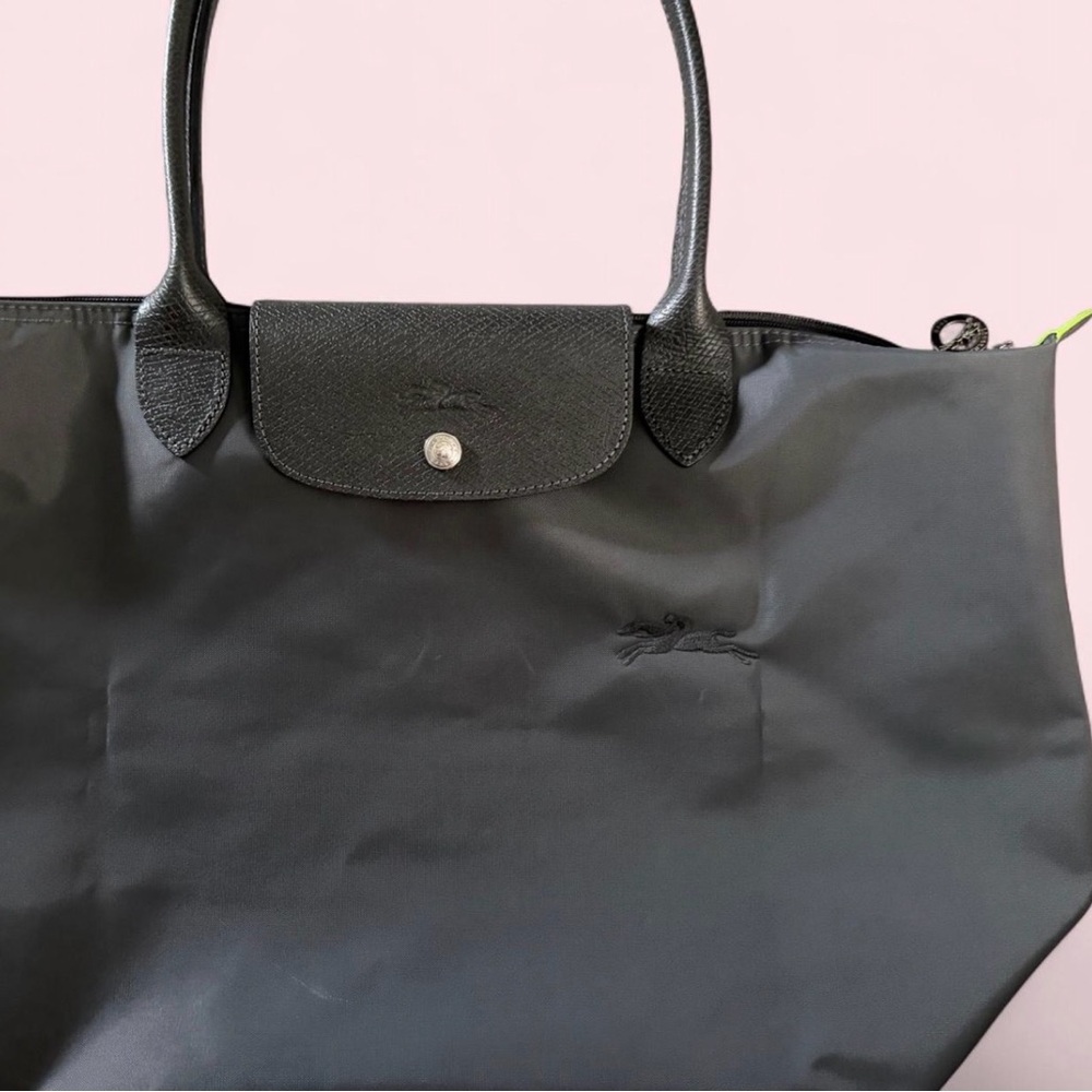 Longchamp Le Pliage Green Recycled Canvas Large Shoulder Tote in Graphite